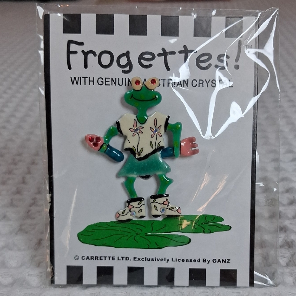 Vintage NWT Frogettes by Ganz Garden Frog Pin w/Austrìan Crystals